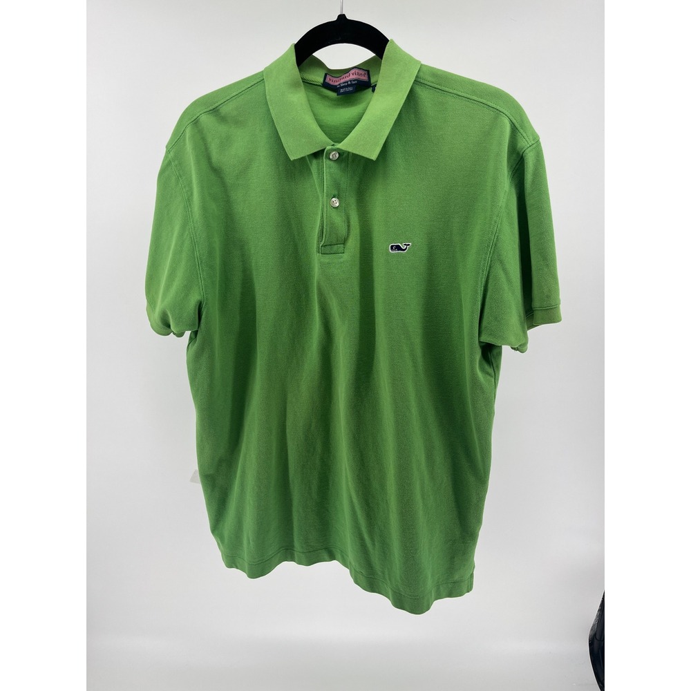 Vineyard Vines Mens Green Cotton Pique Short Sleeve Whale Logo Polo Shirt Size M
